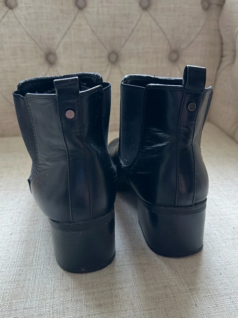 Black Leather Chelsea Ankle Boots with Block Heel